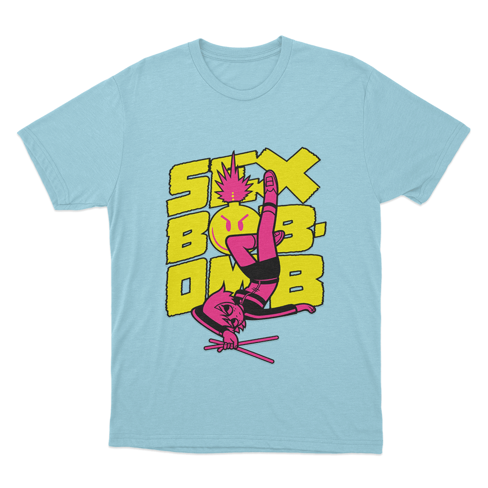 Scott Pilgrim Sex Bob-Omb Drummer Unisex T Shirt Sky Blue Scott Pilgrim Sex Bob Omb Drummer Unisex T Shirt Sky Blue